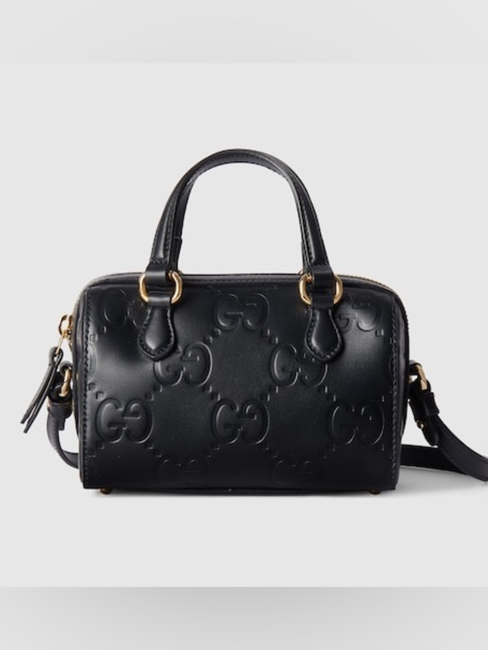 Gucci Jumbo GG Embossed Super Mini Boston Bag in Black Leather
